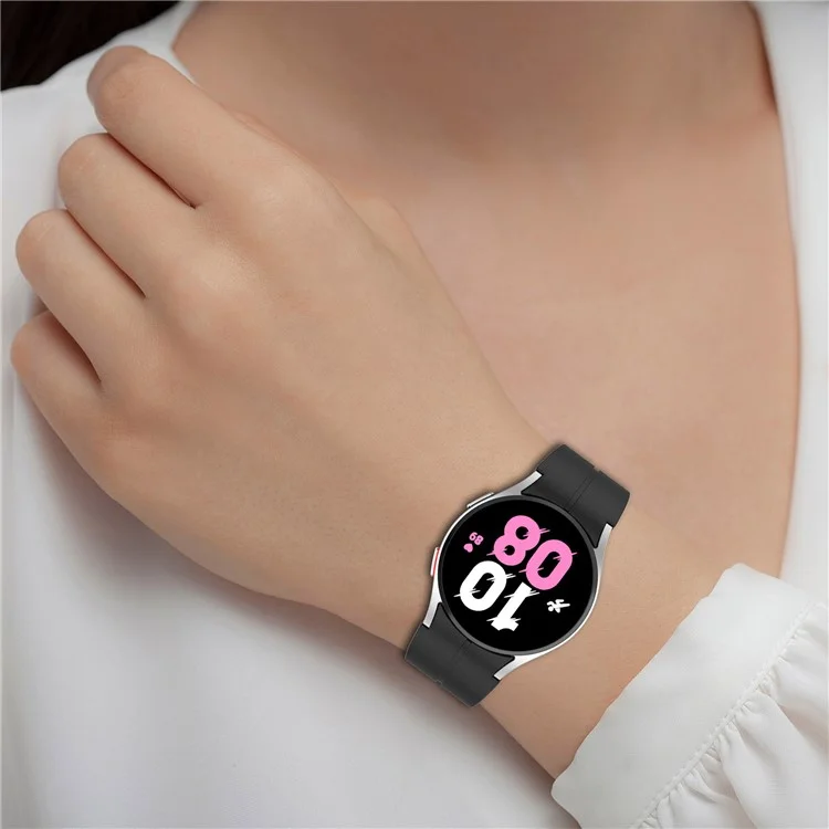 Per Samsung Galaxy Watch7 40mm Magnetic Folding Silver Buckle Watch Band Silicone Strap - Nero