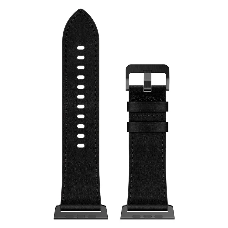 Para Apple Watch 10 46mm / Ultra 2 / Ultra 49mm / 9 8 7 45mm / SE (2023) SE (2022) SE 6 5 4 44mm / 3 2 1 42mm Genuine Cow Leather Band - Conector Preto+Preto