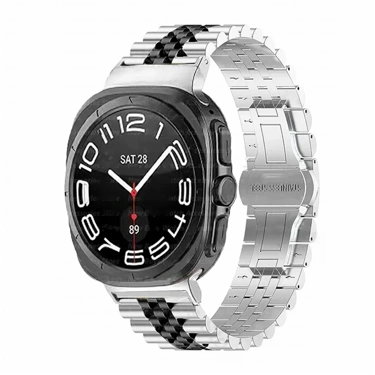 Pour Samsung Galaxy Watch Ultra 47mm Remplacement de la bande 5-Bead Bracelet en acier inoxydable avec boucle papillon - Argent+Noir