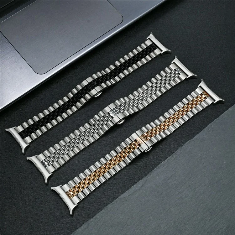 Pour Samsung Galaxy Watch Ultra 47mm Remplacement de la bande 5-Bead Bracelet en acier inoxydable avec boucle papillon - Argent+Noir