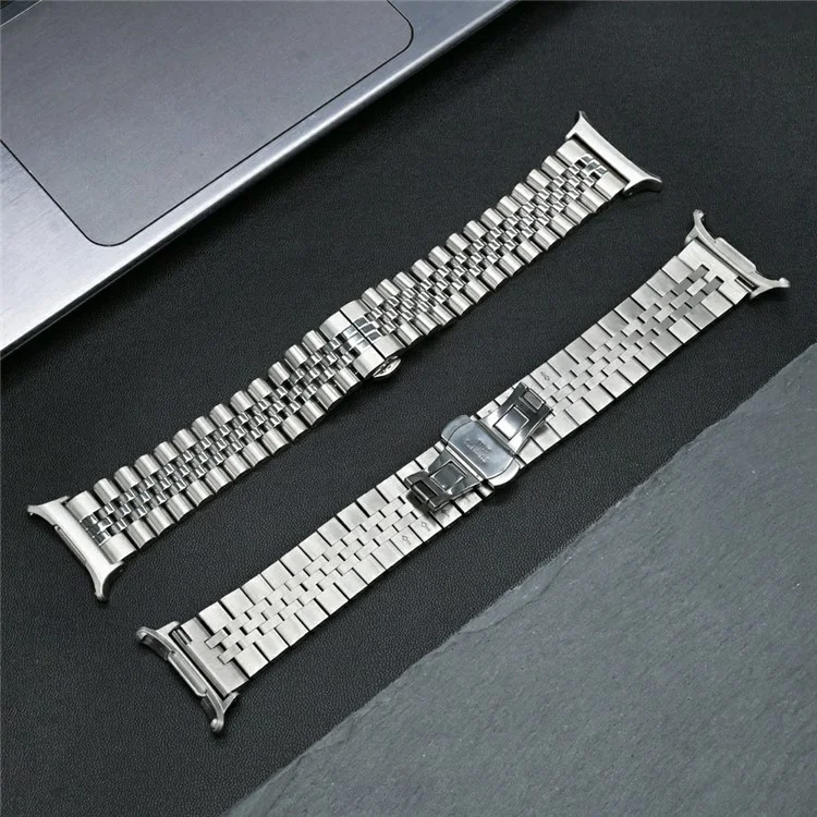 Pour Samsung Galaxy Watch Ultra 47mm Remplacement de la bande 5-Bead Bracelet en acier inoxydable avec boucle papillon - Argent+Noir