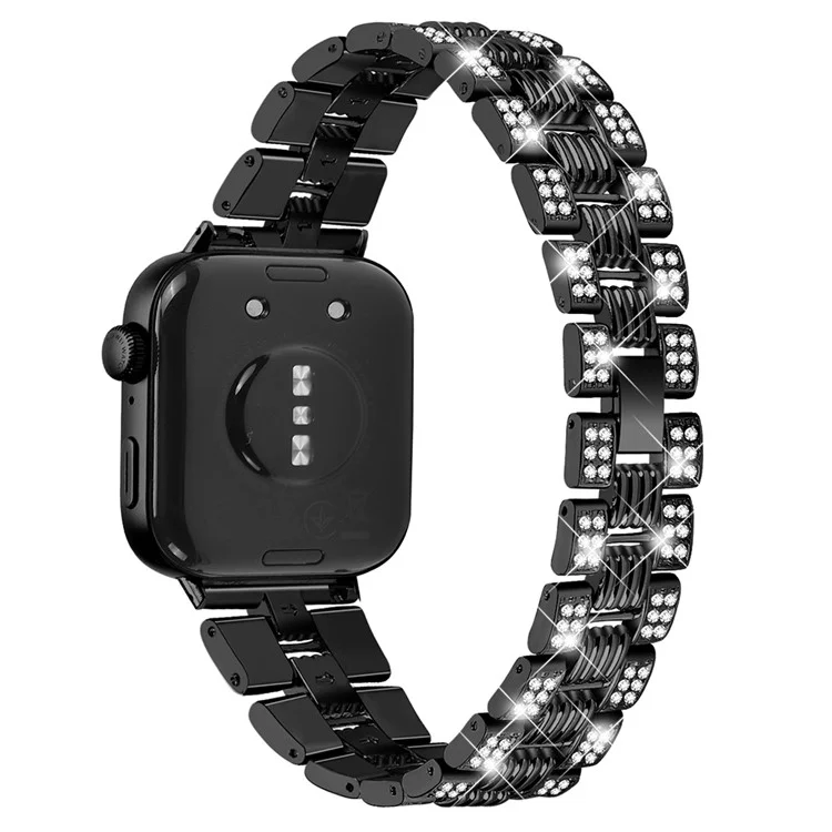 For Huawei Watch Fit 3 Rhinestone Decor Thread Texture Smart Watch Band Metal Wrist Strap - Black