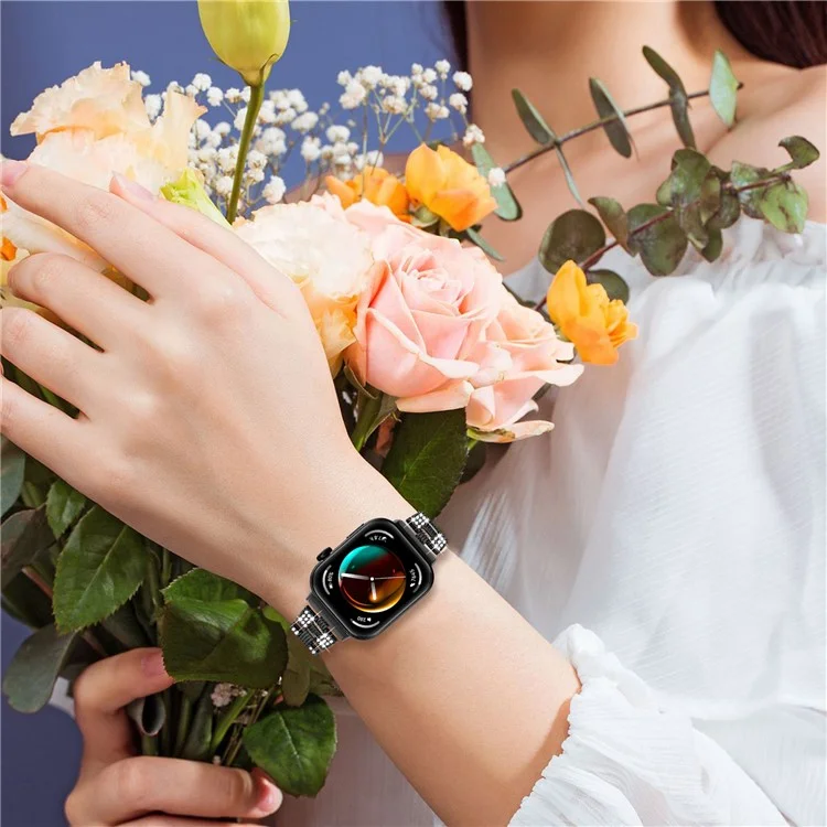 For Huawei Watch Fit 3 Rhinestone Decor Thread Texture Smart Watch Band Metal Wrist Strap - Black