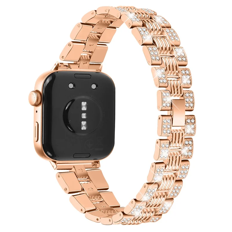 For Huawei Watch Fit 3 Rhinestone Decor Thread Texture Smart Watch Band Metal Wrist Strap - Rose Gold