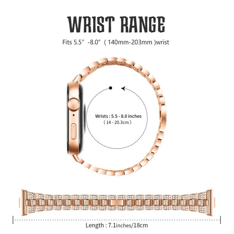 For Huawei Watch Fit 3 Rhinestone Decor Thread Texture Smart Watch Band Metal Wrist Strap - Rose Gold