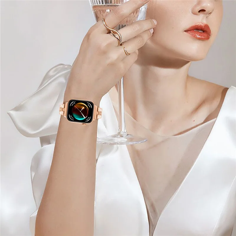 For Huawei Watch Fit 3 Rhinestone Decor Thread Texture Smart Watch Band Metal Wrist Strap - Rose Gold
