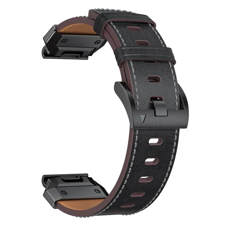 Para Garmin Fenix 3 / 5 / 5X / 6X / 7X 26mm Universal Genuine Cow Leather Watch Band Replacement Strap - Black+Nappa Texture