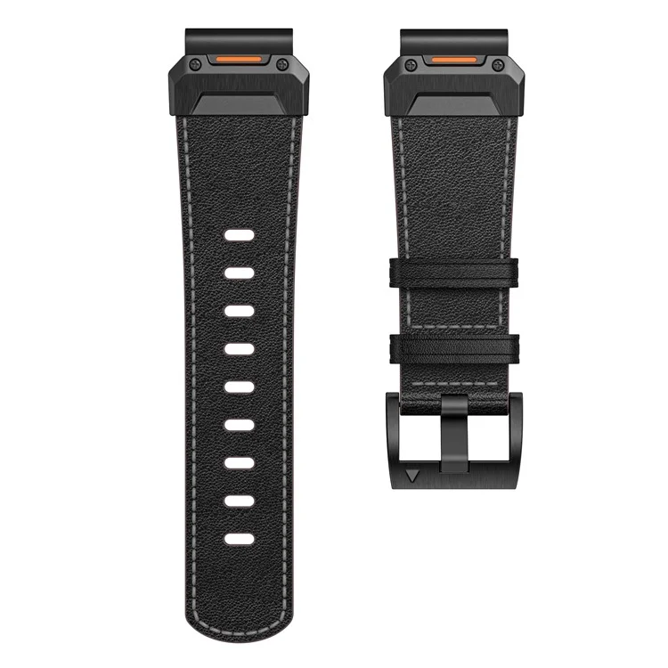 Para Garmin Fenix 3 / 5 / 5X / 6X / 7X 26mm Universal Genuine Cow Leather Watch Band Replacement Strap - Black+Nappa Texture
