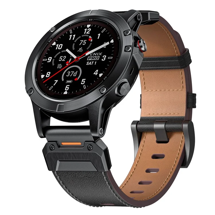 Para Garmin Fenix 3 / 5 / 5X / 6X / 7X 26mm Universal Genuine Cow Leather Watch Band Replacement Strap - Black+Nappa Texture