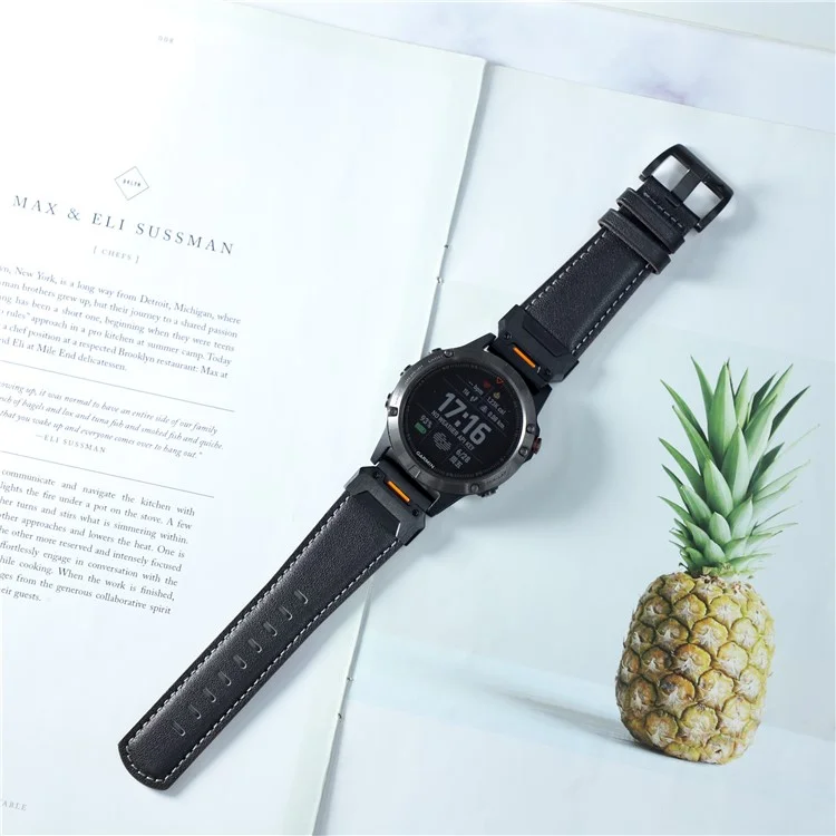 Para Garmin Fenix 3 / 5 / 5X / 6X / 7X 26mm Universal Genuine Cow Leather Watch Band Replacement Strap - Black+Nappa Texture
