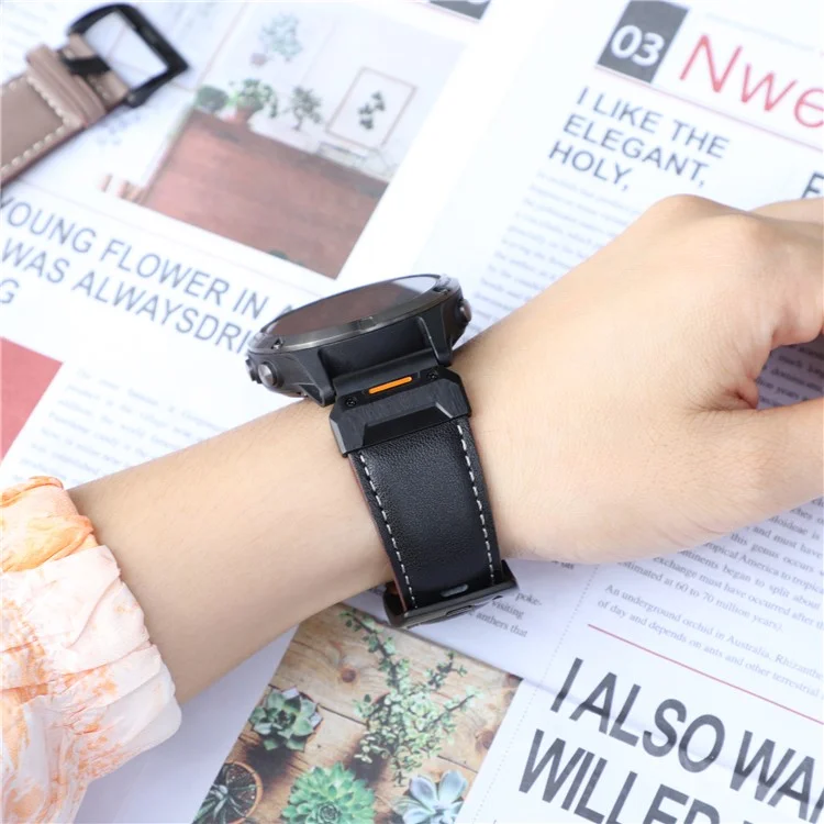 Para Garmin Fenix 3 / 5 / 5X / 6X / 7X 26mm Universal Genuine Cow Leather Watch Band Replacement Strap - Black+Nappa Texture