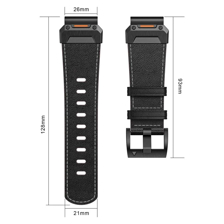 Para Garmin Fenix 3 / 5 / 5X / 6X / 7X 26mm Universal Genuine Cow Leather Watch Band Replacement Strap - Black+Nappa Texture
