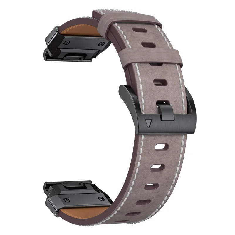 For Garmin Fenix 3 / 5 / 5X / 6X / 7X 26mm Universal Genuine Cow Leather Watch Band Replacement Strap - Light Grey+Waxy