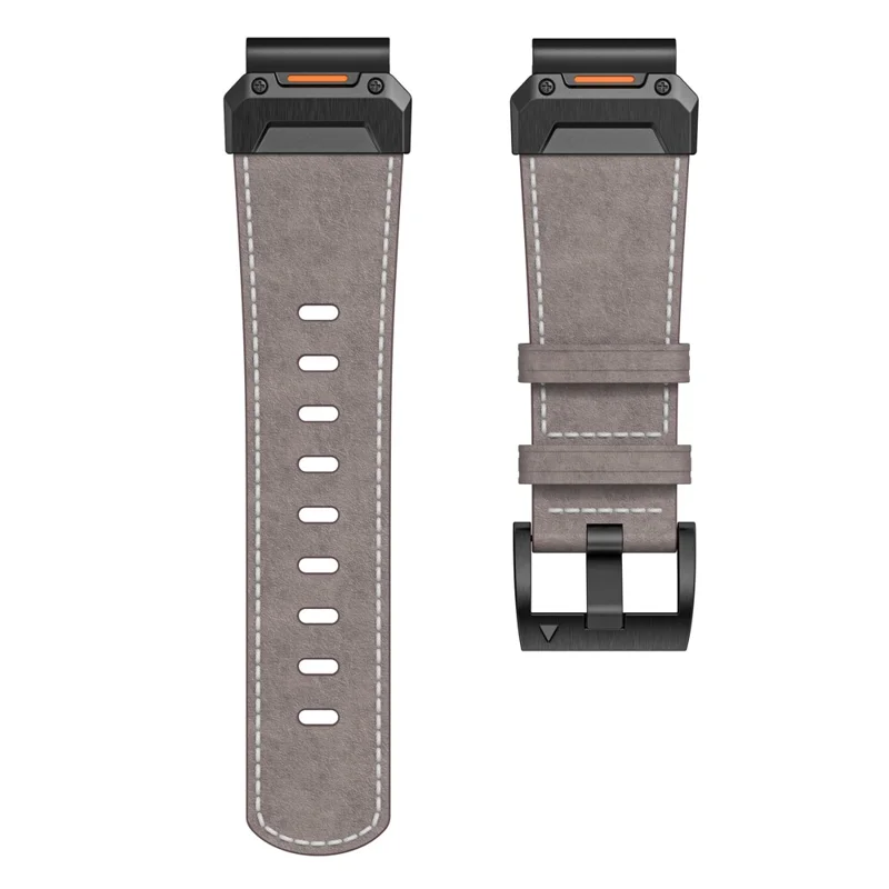For Garmin Fenix 3 / 5 / 5X / 6X / 7X 26mm Universal Genuine Cow Leather Watch Band Replacement Strap - Light Grey+Waxy