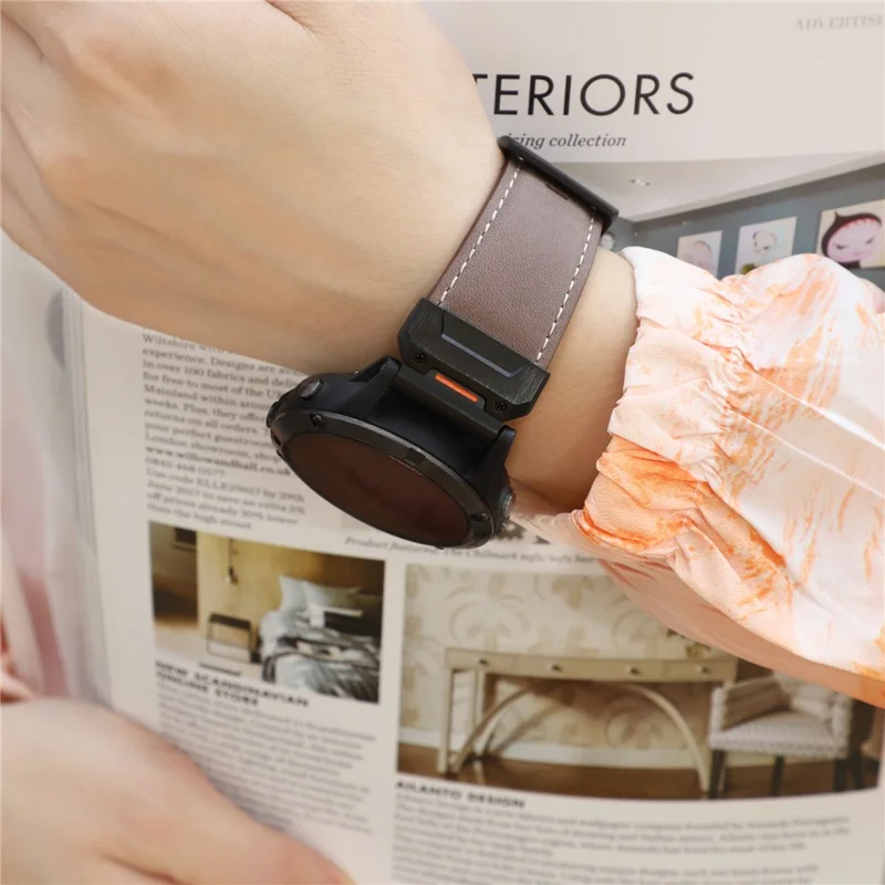 For Garmin Fenix 3 / 5 / 5X / 6X / 7X 26mm Universal Genuine Cow Leather Watch Band Replacement Strap - Light Grey+Waxy