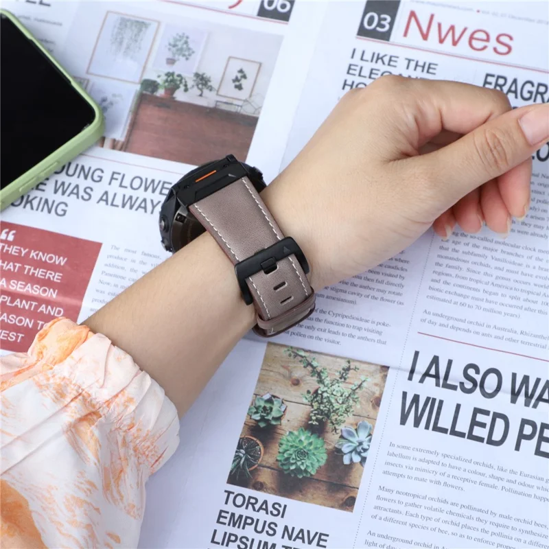 For Garmin Fenix 3 / 5 / 5X / 6X / 7X 26mm Universal Genuine Cow Leather Watch Band Replacement Strap - Light Grey+Waxy