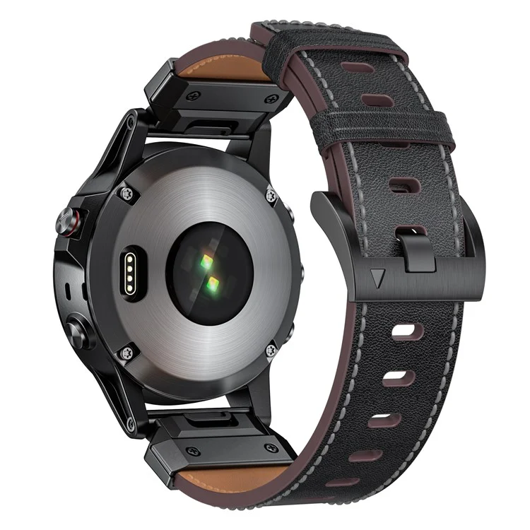 Para Garmin Fenix 3 / 5 / 5X / 6X / 7X 22mm Universal Smart Watch Genuine Cow Leather Band Replacement Strap - Negro+Nappa Texture