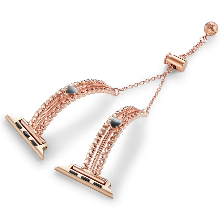 Para Apple Watch Series 10 42mm / 9 8 7 41mm / SE (2023) SE (2022) SE 6 5 4 40mm / 3 2 1 38mm Copper Bracelet Zircon Love Heart Watch Strap - Rose Gold
