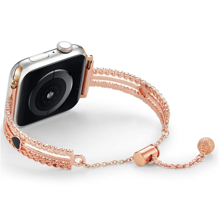 Para Apple Watch Series 10 42mm / 9 8 7 41mm / SE (2023) SE (2022) SE 6 5 4 40mm / 3 2 1 38mm Copper Bracelet Zircon Love Heart Watch Strap - Rose Gold