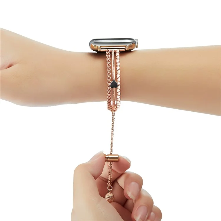 Para Apple Watch Series 10 42mm / 9 8 7 41mm / SE (2023) SE (2022) SE 6 5 4 40mm / 3 2 1 38mm Copper Bracelet Zircon Love Heart Watch Strap - Rose Gold