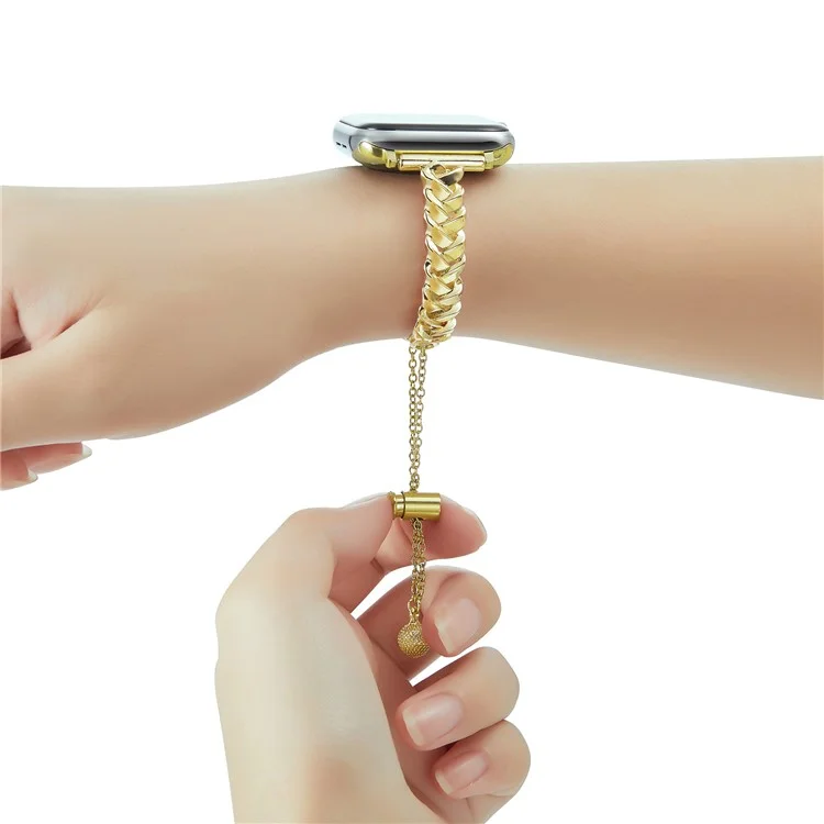 For Apple Watch Series 10 42mm / 9 8 7 41mm / SE (2023) SE (2022) SE 6 5 4 40mm / 3 2 1 38mm Glossy Copper Wrist Band X-Shape Watch Strap - Gold