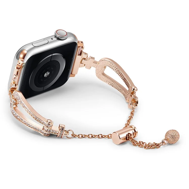 Für Apple Watch 10 46mm / Ultra 2 / Ultra 49mm / 9 8 7 45mm / SE (2023) SE (2022) SE 6 5 4 44mm / 3 2 1 42mm Rhinestone U-Form Zinklegierung Armband - Roségold