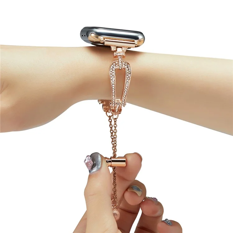 Für Apple Watch 10 46mm / Ultra 2 / Ultra 49mm / 9 8 7 45mm / SE (2023) SE (2022) SE 6 5 4 44mm / 3 2 1 42mm Rhinestone U-Form Zinklegierung Armband - Roségold