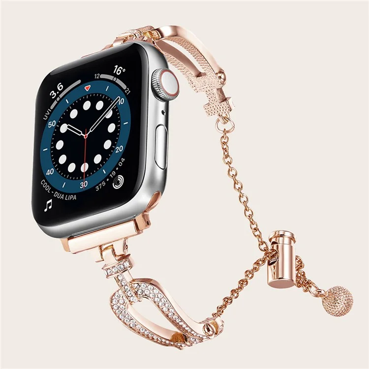 Für Apple Watch 10 46mm / Ultra 2 / Ultra 49mm / 9 8 7 45mm / SE (2023) SE (2022) SE 6 5 4 44mm / 3 2 1 42mm Rhinestone U-Form Zinklegierung Armband - Roségold