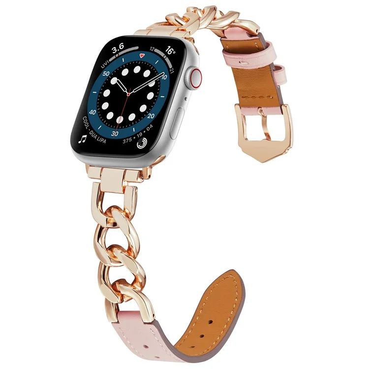 Watch Strap for Apple Watch Series 10 42mm / 9 8 7 41mm / SE (2023) SE (2022) SE 6 5 4 40mm / 3 2 1 38mm Zinc Alloy+Cowhide Wrist Band - Pink+Rose Gold