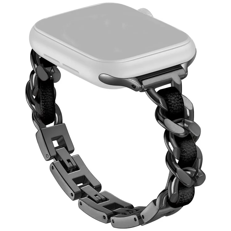 Для Apple Watch Series 10 42мм / 9 8 7 41мм / SE (2023) SE (2022) SE 6 5 4 40мм / 3 2 1 38мм Ремешок для часов Zinc Alloy+Leather Wrist Band - Черный+Черный