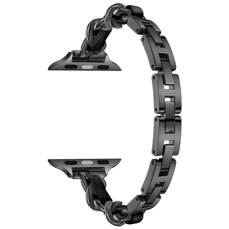 Для Apple Watch Series 10 42мм / 9 8 7 41мм / SE (2023) SE (2022) SE 6 5 4 40мм / 3 2 1 38мм Ремешок для часов Zinc Alloy+Leather Wrist Band - Черный+Черный