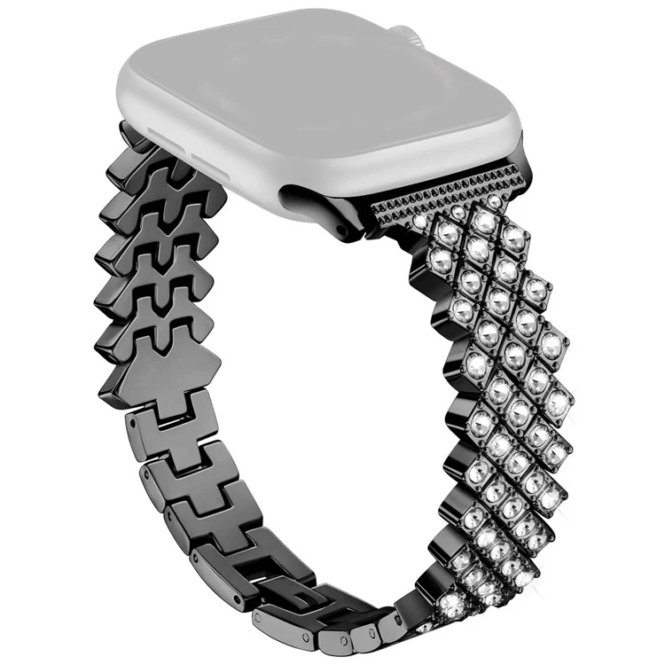 Для Apple Watch 10 46 мм / Ultra 2 / Ultra 49 мм / 9 8 7 45 мм / SE (2023) SE (2022) SE 6 5 4 44 мм / 3 2 1 42 мм Rhinestones Decor Zinc Alloy Wrist Strap - Black