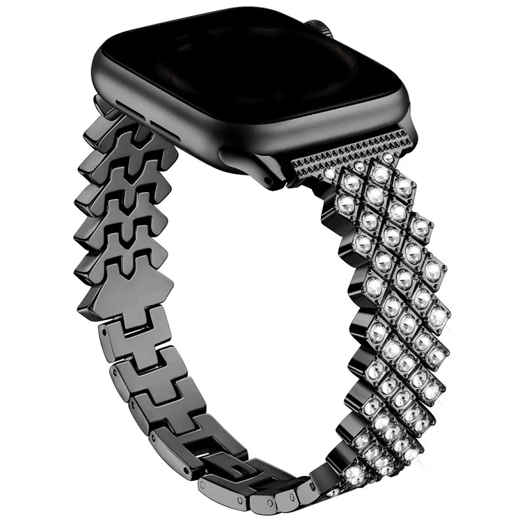Для Apple Watch 10 46 мм / Ultra 2 / Ultra 49 мм / 9 8 7 45 мм / SE (2023) SE (2022) SE 6 5 4 44 мм / 3 2 1 42 мм Rhinestones Decor Zinc Alloy Wrist Strap - Black