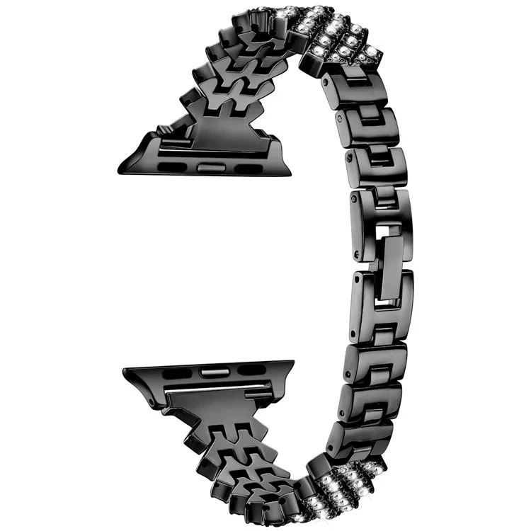 Для Apple Watch 10 46 мм / Ultra 2 / Ultra 49 мм / 9 8 7 45 мм / SE (2023) SE (2022) SE 6 5 4 44 мм / 3 2 1 42 мм Rhinestones Decor Zinc Alloy Wrist Strap - Black