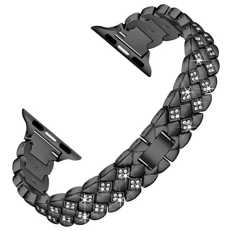 Pour Apple Watch Series 10 42mm / 9 8 7 41mm / SE (2023) SE (2022) SE 6 5 4 40mm / 3 2 1 38mm Remplacement de bracelet Décoration de cristaux Alliage de zinc Bracelet de montre - Noir