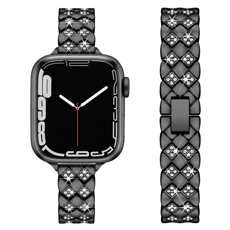 Pour Apple Watch Series 10 42mm / 9 8 7 41mm / SE (2023) SE (2022) SE 6 5 4 40mm / 3 2 1 38mm Remplacement de bracelet Décoration de cristaux Alliage de zinc Bracelet de montre - Noir