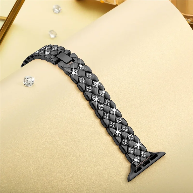 Pour Apple Watch Series 10 42mm / 9 8 7 41mm / SE (2023) SE (2022) SE 6 5 4 40mm / 3 2 1 38mm Remplacement de bracelet Décoration de cristaux Alliage de zinc Bracelet de montre - Noir