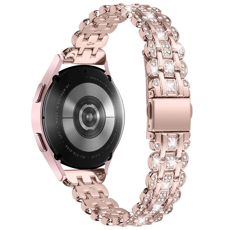 For Samsung Galaxy Watch FE 40mm Rhinestone Decor Watch Band Metal Wrist Strap Bracelet - Pink