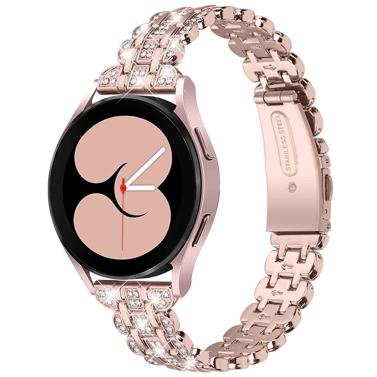 For Samsung Galaxy Watch FE 40mm Rhinestone Decor Watch Band Metal Wrist Strap Bracelet - Pink