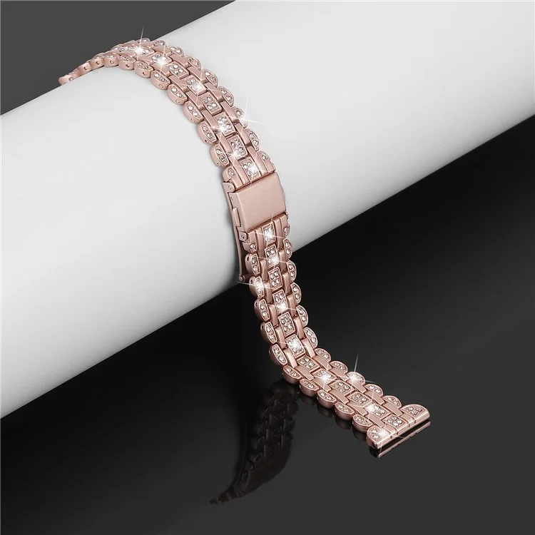 For Samsung Galaxy Watch FE 40mm Rhinestone Decor Watch Band Metal Wrist Strap Bracelet - Pink