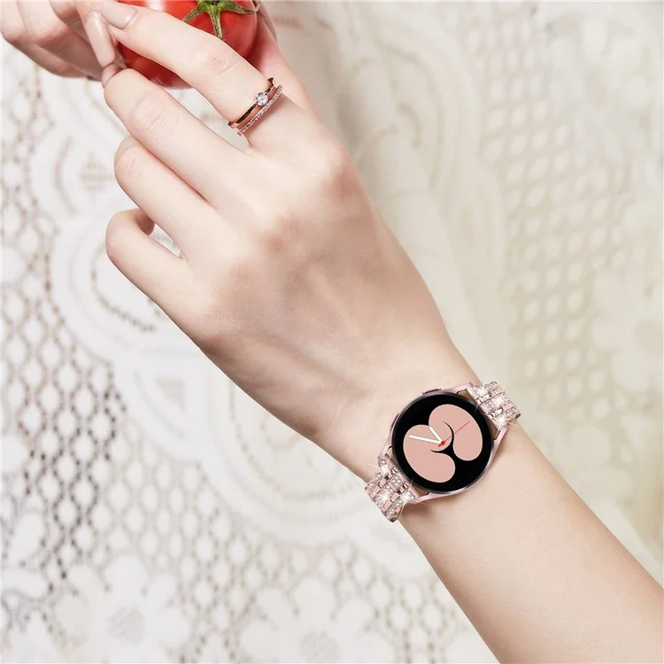 For Samsung Galaxy Watch FE 40mm Rhinestone Decor Watch Band Metal Wrist Strap Bracelet - Pink