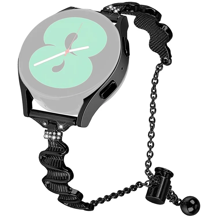 Para o Samsung Galaxy Watch FE 40mm Wavy Texture Band Alloy Metal Watch Strap Bling Bracelet - Preto