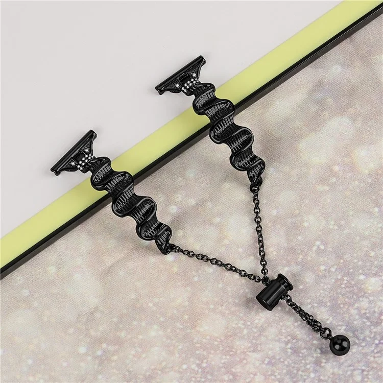 Para o Samsung Galaxy Watch FE 40mm Wavy Texture Band Alloy Metal Watch Strap Bling Bracelet - Preto