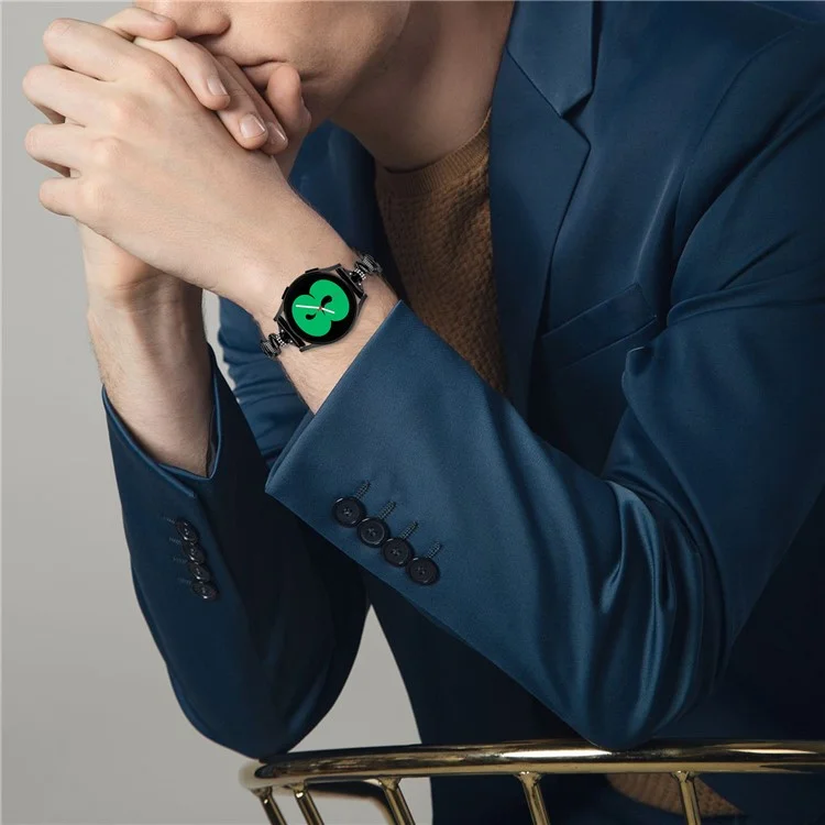 Para o Samsung Galaxy Watch FE 40mm Wavy Texture Band Alloy Metal Watch Strap Bling Bracelet - Preto