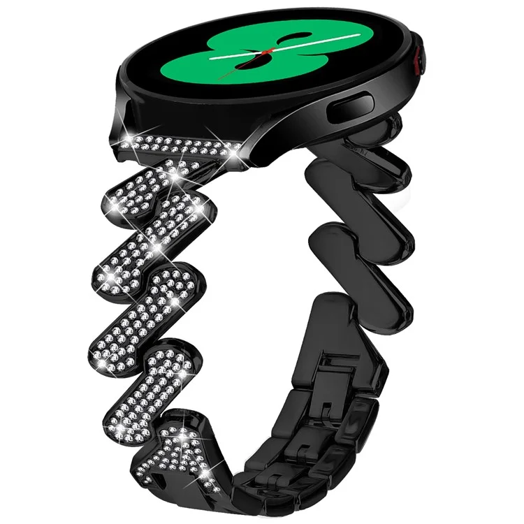 Para Samsung Galaxy Watch FE 40mm Bling Rhinestone Decor Watch Band Hard Alloy Bracelet - Preto