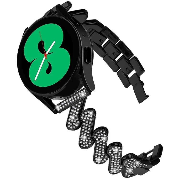 Para Samsung Galaxy Watch FE 40mm Bling Rhinestone Decor Watch Band Hard Alloy Bracelet - Preto