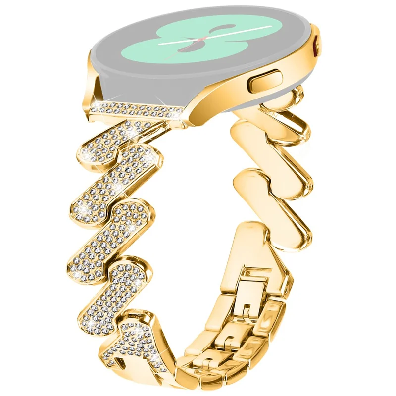 For Samsung Galaxy Watch FE 40mm Bling Rhinestone Decor Watch Band Hard Alloy Bracelet - Gold