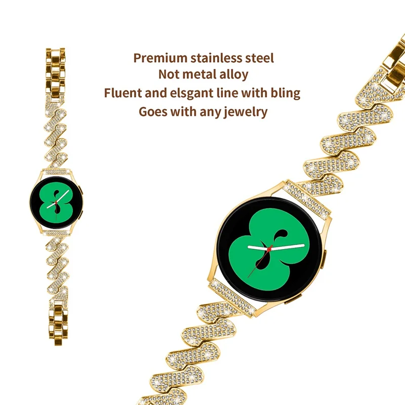 For Samsung Galaxy Watch FE 40mm Bling Rhinestone Decor Watch Band Hard Alloy Bracelet - Gold