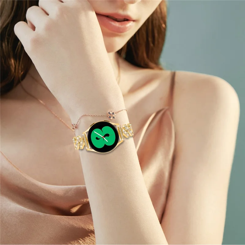 For Samsung Galaxy Watch FE 40mm Bling Rhinestone Decor Watch Band Hard Alloy Bracelet - Gold