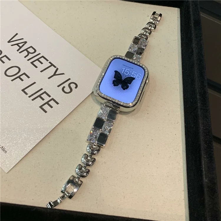 Bracelet en cuivre pour Apple Watch 10 46mm / Ultra 2 / Ultra 49mm / 9 8 7 45mm / SE (2023) SE (2022) SE 6 5 4 44mm / 3 2 1 42mm Décoration en Zircon - Noir